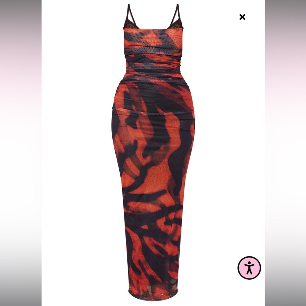 PrettyLittleThing Black & Red Strapless Mesh Maxi Gown - Picture 3 of 4